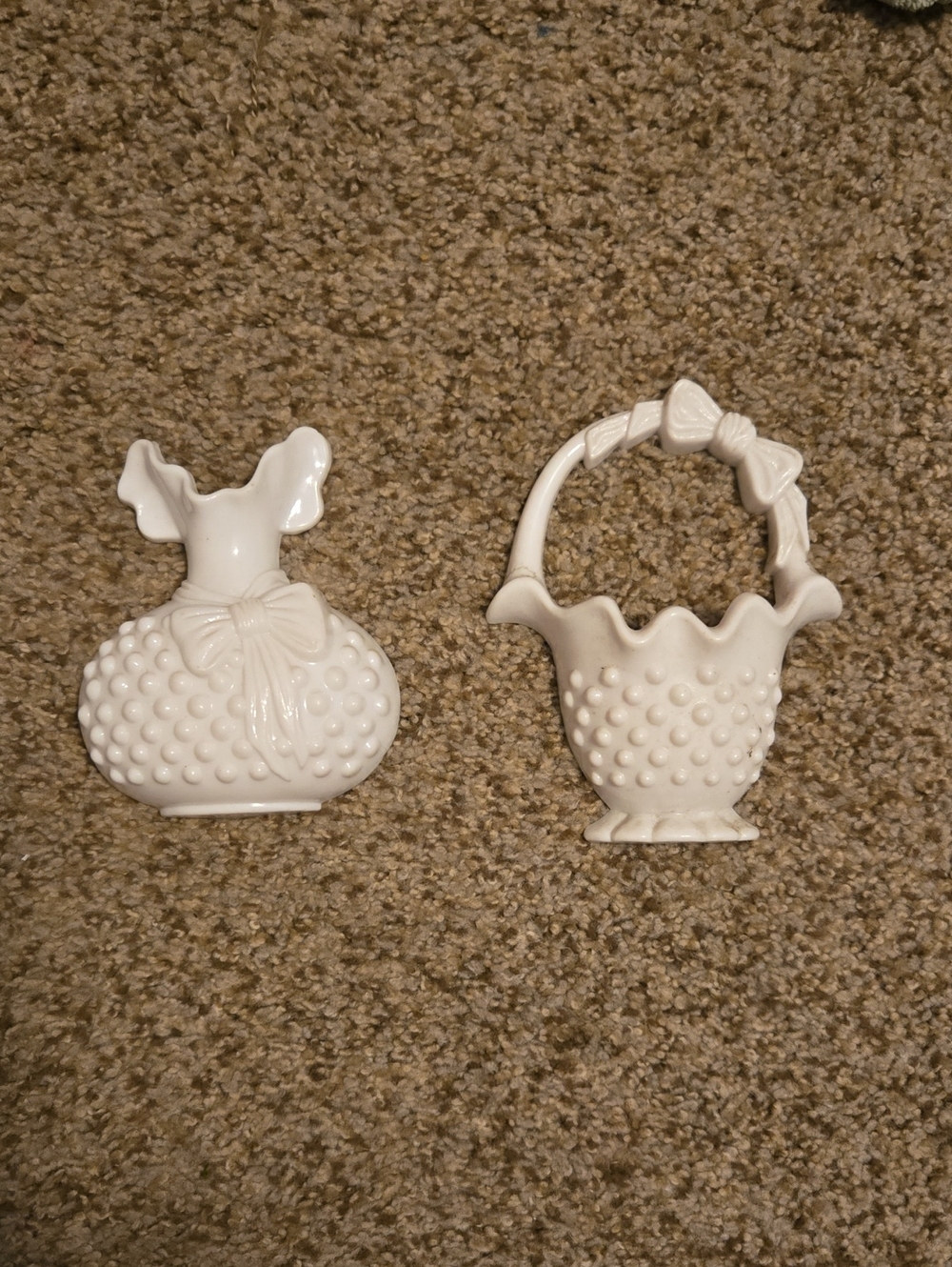 Vintage- White- Hobnail- Basket and Vase- Figurine Set
